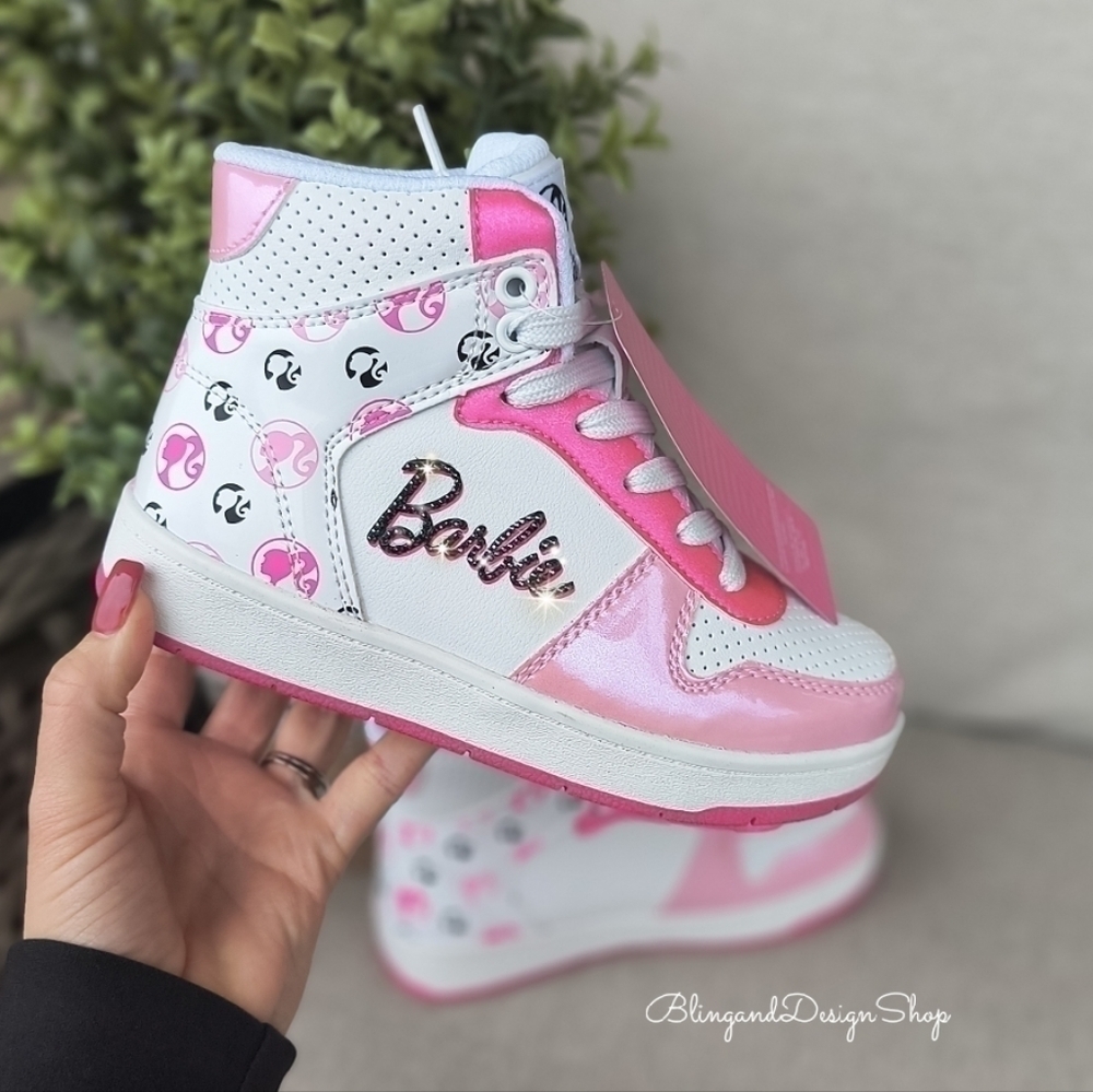 Barbie Pink and White High-Top Sneakers for Kids